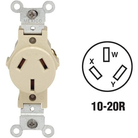 Leviton Straight Blade Receptacle, 10-20R, 20 A, 125/250V AC, 3 Pole, 3 Wire, Non-Grounded 0030503200I